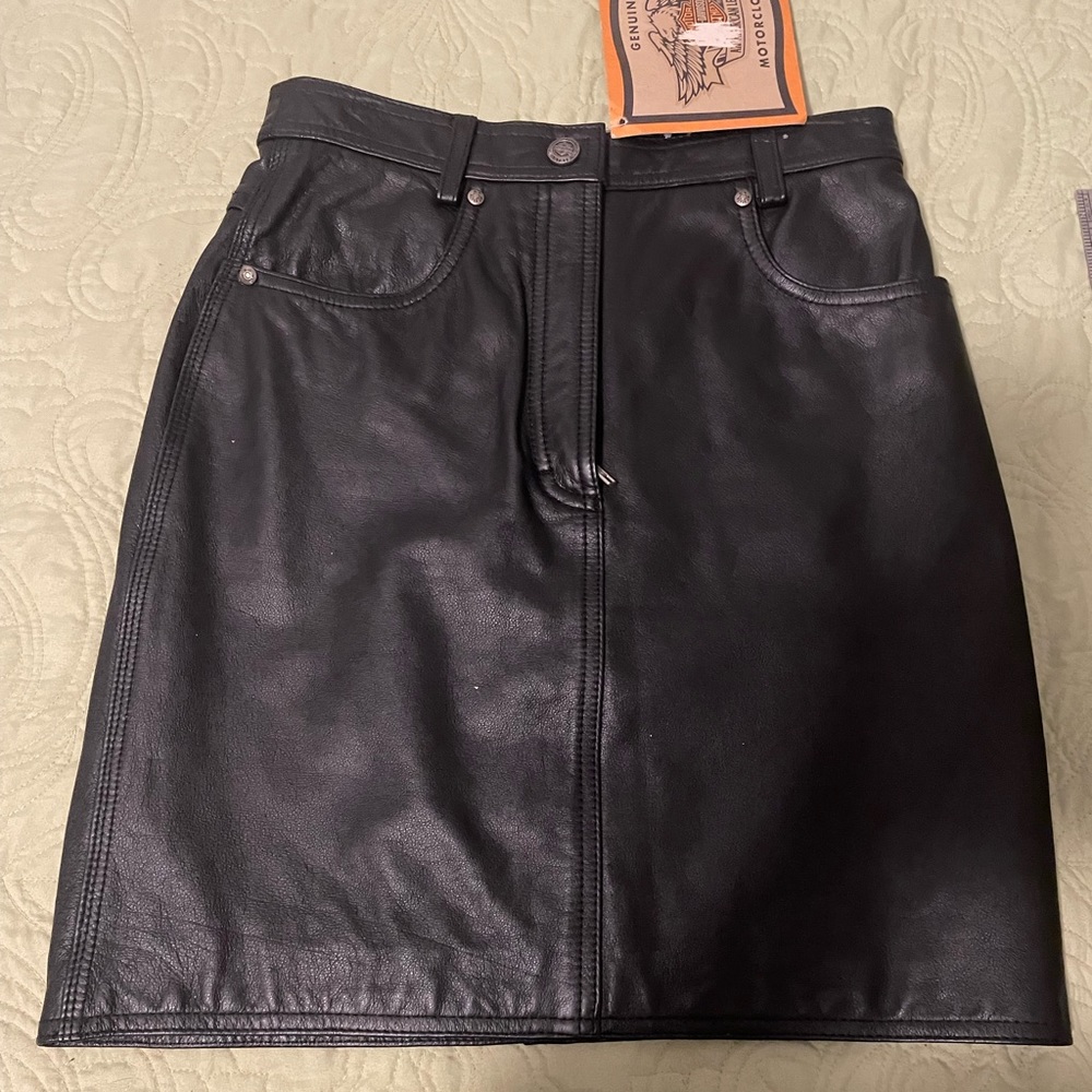NEW Harley Davidson Black Genuine Leather Mini Skirt